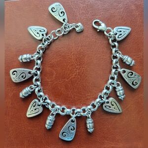Brighton Silver Charm Bracelet with Heart and Swirl Charms